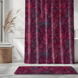 Grunge Damask Burgundy Red Emerald Vermilion Shower Curtain