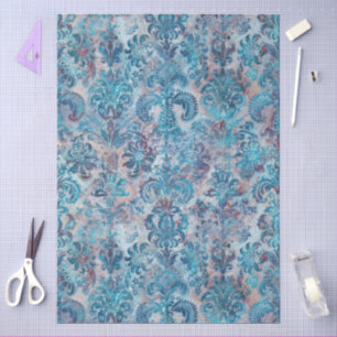 Grunge Damask Denim Blue Burgundy Peach Blush Pink Tissue Paper
