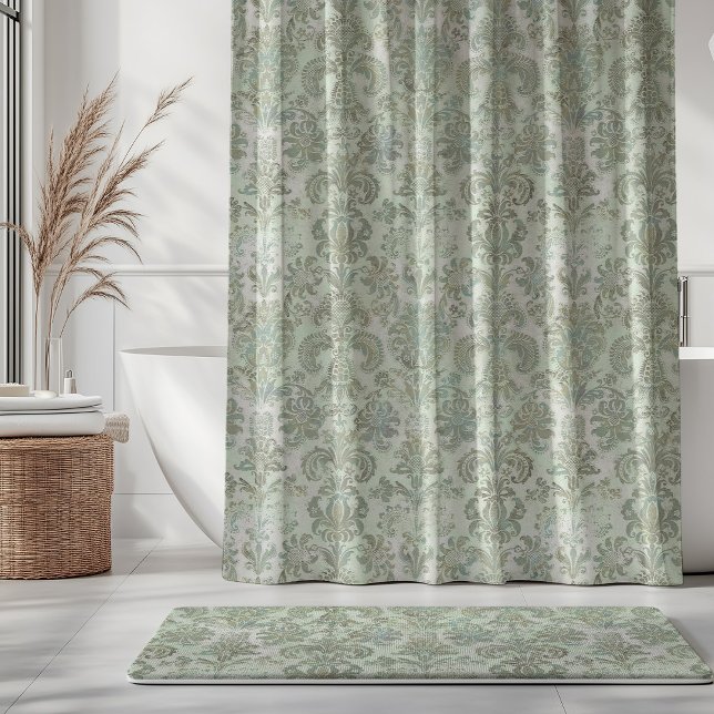 Grunge Damask Duck Egg Blue Sage Green Shower Curtain (Creator Uploaded)