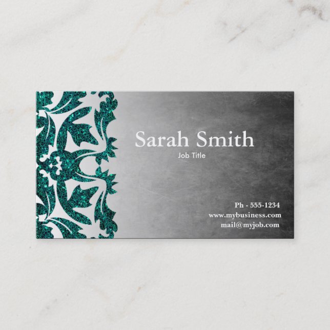 Grunge damask Glitter business card (Front)