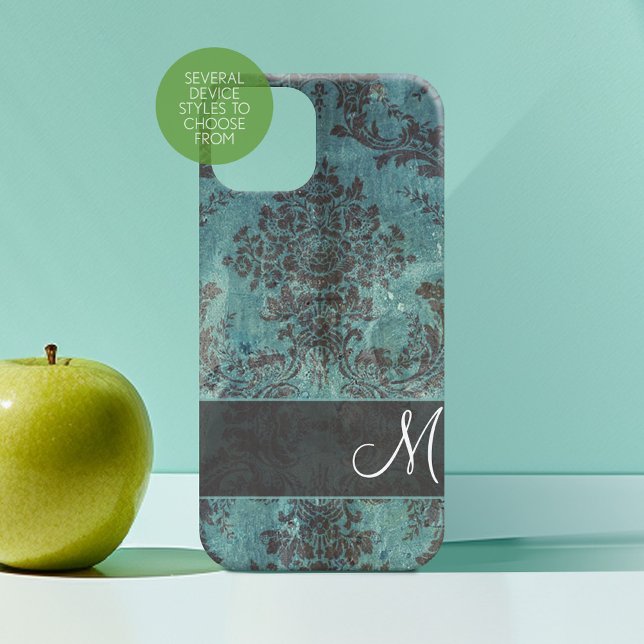 grunge damask Pattern with Monogram (Personalized Phone Case with Custom Text)