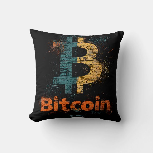 Grunge decorative Bitcoin logo blockchain Design Cushion (Front)