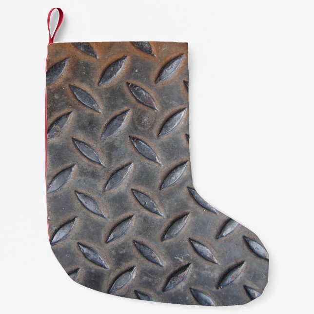 Grunge diamond metal, welded steel texture. small christmas stocking (Front)