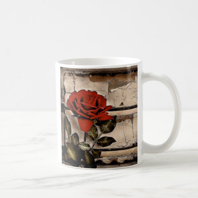 Grunge Distressed Barn Wood Rustic Red Rose Coffee Mug (Right)