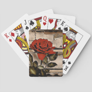 Grunge Distressed Barn Wood Rustic Red Rose Playing Cards