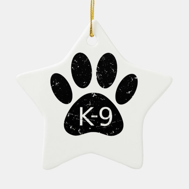 Grunge Distressed Dog Paw K-9 Ceramic Tree Decoration (Front)