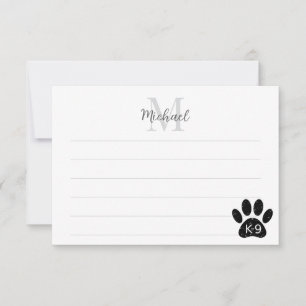 Grunge Distressed Dog Paw K-9 Lined Monogram Card
