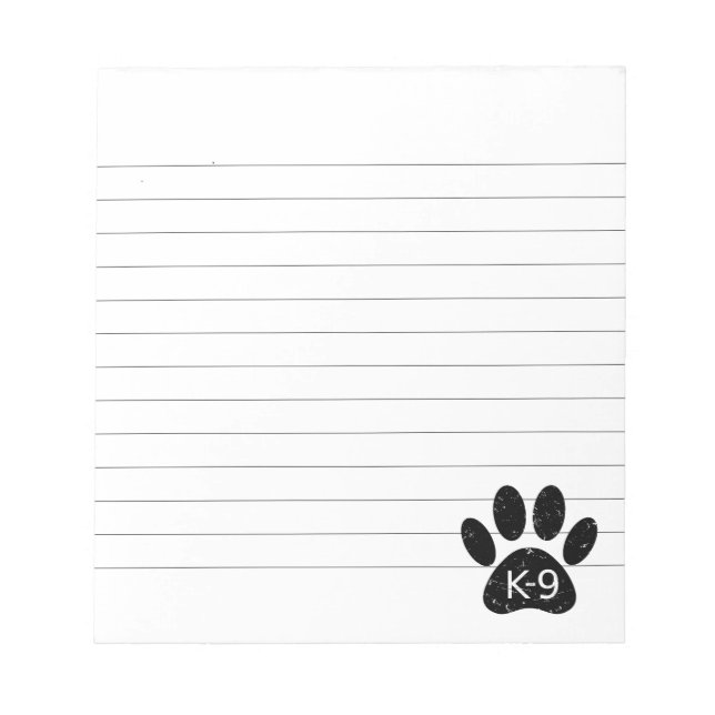 Grunge Distressed Dog Paw K-9 Lined Notepad (Front)