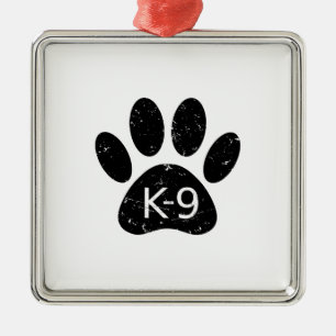 Grunge Distressed Dog Paw K-9 Metal Tree Decoration