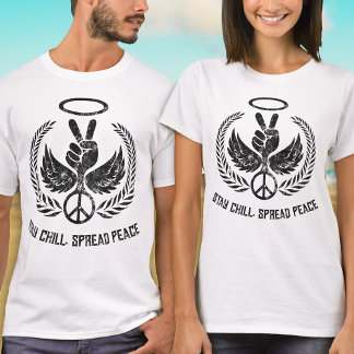 Grunge Distressed Peace and Chill Black and White T-Shirt