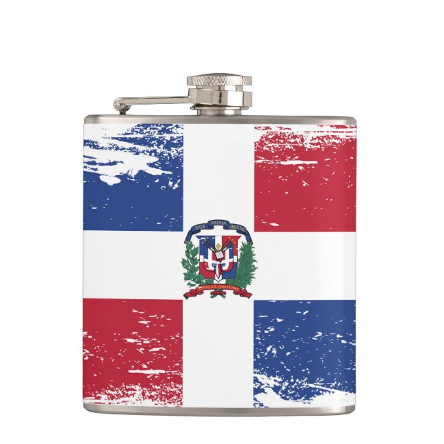 Grunge Dominican Republic Flag Hip Flask (Front)