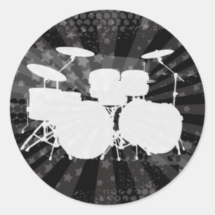 Grunge Drums Black Burst Classic Round Sticker