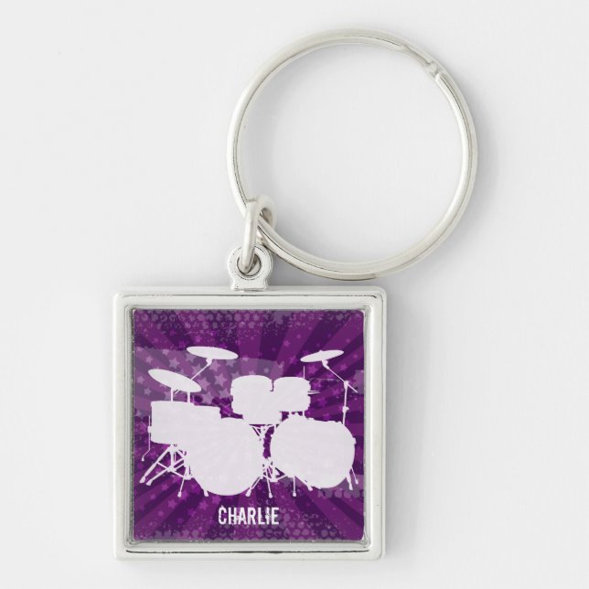 Grunge Drums Purple Burst Keychain (Front)