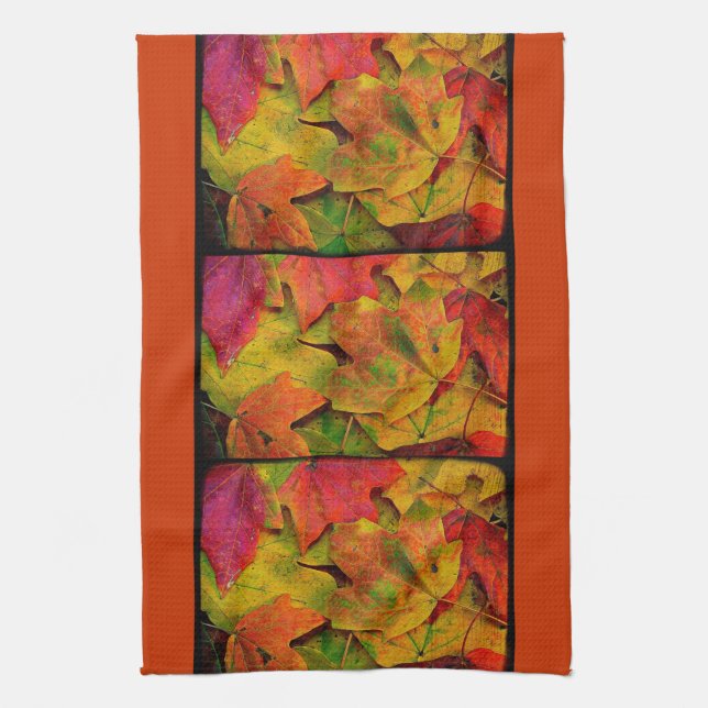 Grunge Fall Leaves Tea Towel (Vertical)