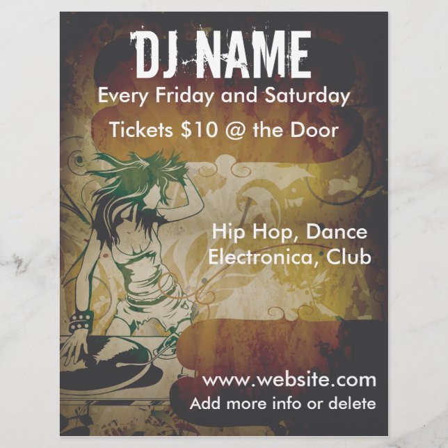Grunge Female DJ Flyer (Front)