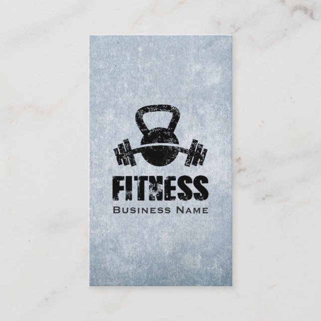 Grunge Fitness Personal Trainer Kettlebell Barbell Business Card (Front)