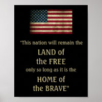 Grunge Flag Home of The Brave Freedom Quote