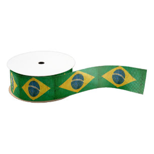 Grunge Flag of Brazil Custom Ribbon Grosgrain Ribbon