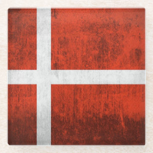 Grunge Flag Of Denmark Glass Coaster
