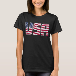 Grunge Flag Patterned USA Typography T-Shirt