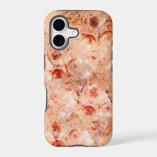 Grunge floral pattern. Coral background.