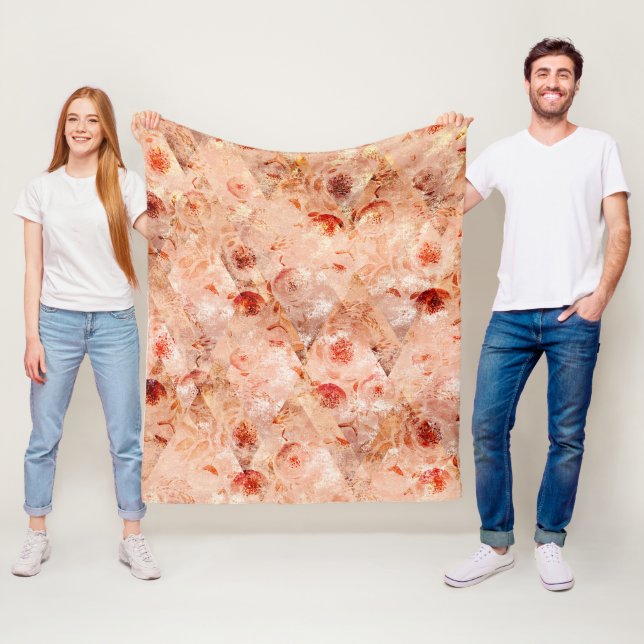 Grunge floral pattern. Coral background.  Fleece Blanket (In Situ)