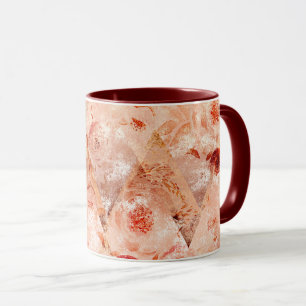 Grunge floral pattern. Coral background. Mug