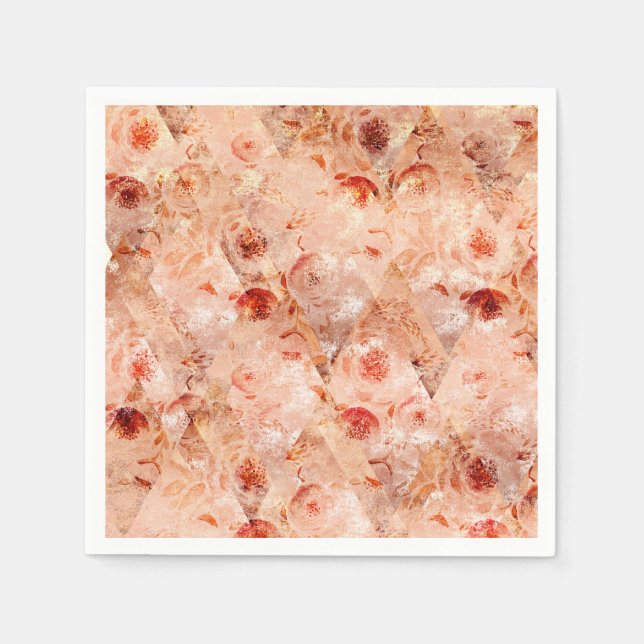 Grunge floral pattern. Coral background.  Napkin (Front)
