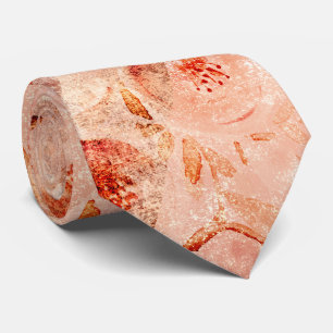 Grunge floral pattern. Coral background. Tie