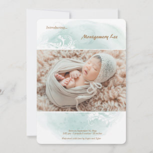 Grunge Floral Photo Birth Announcement