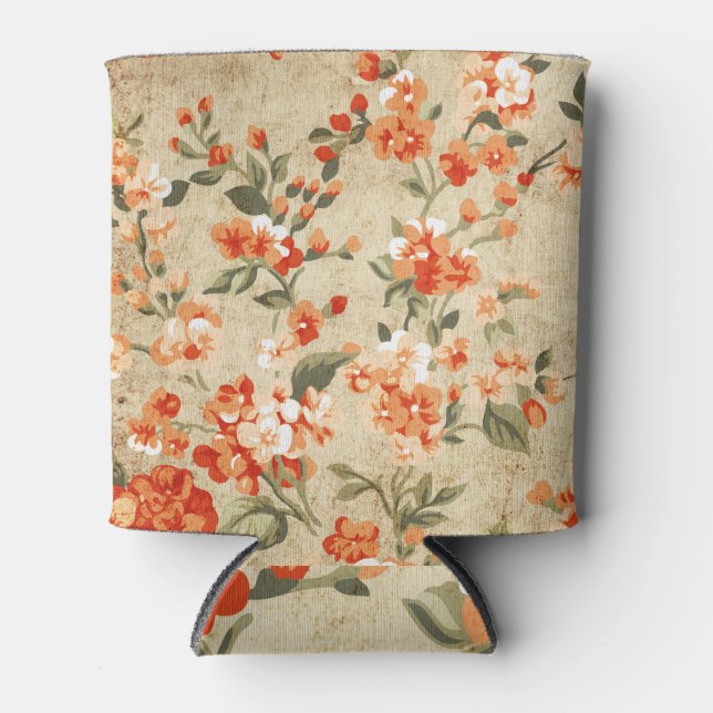 Grunge Flower Art: Abstract Design Can Cooler (Front)