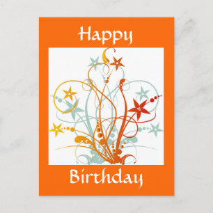 Grunge Flowers, Happy Birthday - Customised Postcard