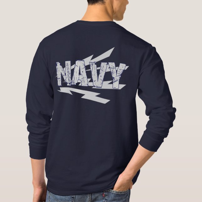 Grunge font NAVY over Radioman Insignia T-Shirt (Back)