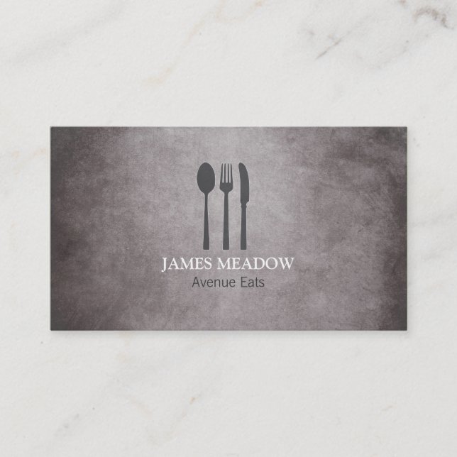 Grunge Fork Knife Spoon Restaurant Cafe Catering Business Card (Front)