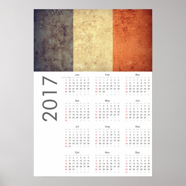 Grunge France Flag Calendar 2017 Post Poster (Front)