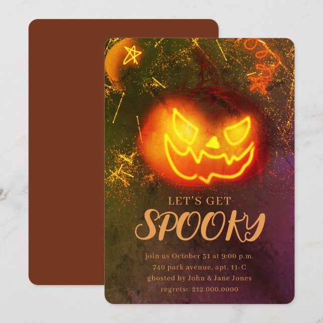 Grunge Golden Adult Pumpkin Spooky Halloween Invitation (Front/Back)