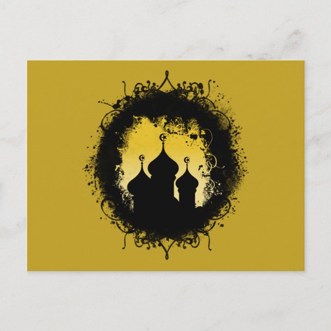 Grunge-Goth Gold and Black Ramadan Mosque Postcard (Front)