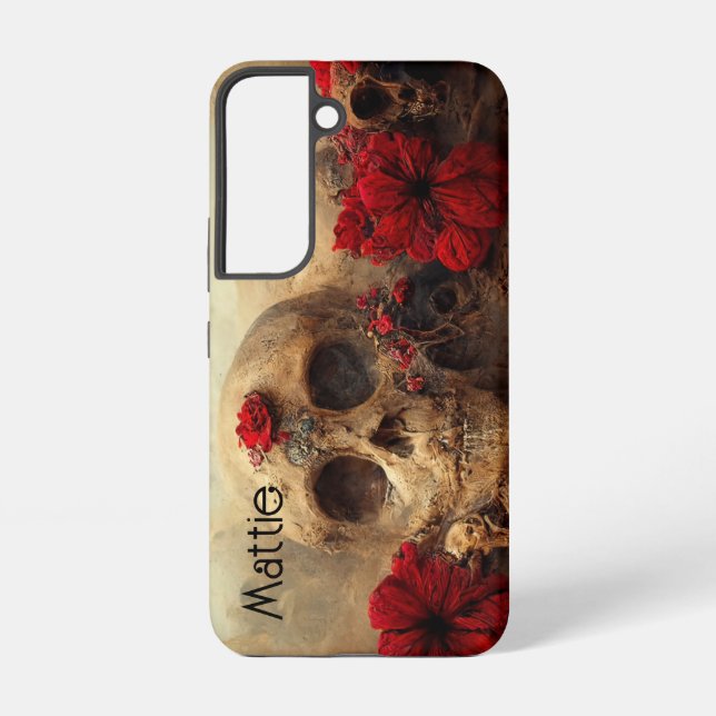 Grunge Goth Red Floral Skull Samsung Galaxy S22 Case (Back)