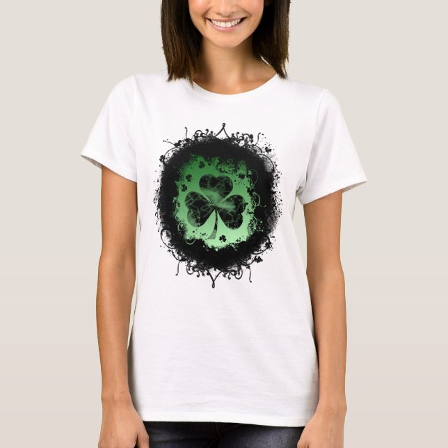 Grunge-goth St. Patrick's day Shamrock T-Shirt (Front)