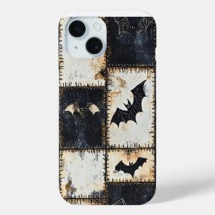 Grunge Gothic Bats & Skulls Denim Pattern iPhone 15 Case