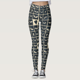 Grunge Gothic Bats & Skulls Denim Pattern Leggings