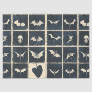 Grunge Gothic Bats & Skulls Denim Pattern Tissue Paper