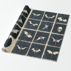 Grunge Gothic Bats & Skulls Denim Pattern Wrapping Paper