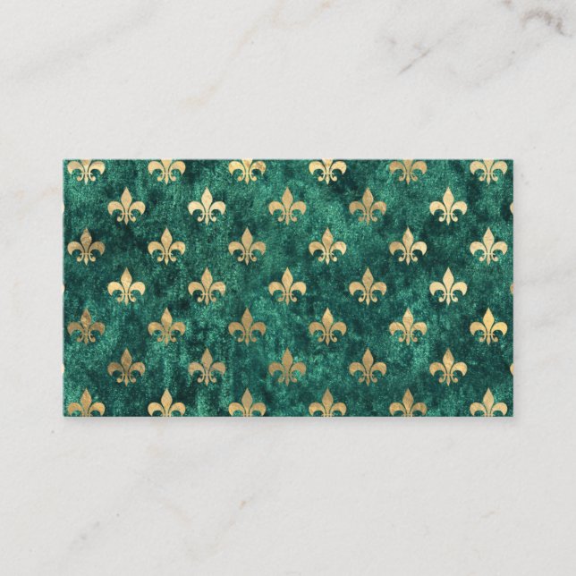 Grunge Green Velvet Fleur De Lis Mardi Gras Business Card (Front)