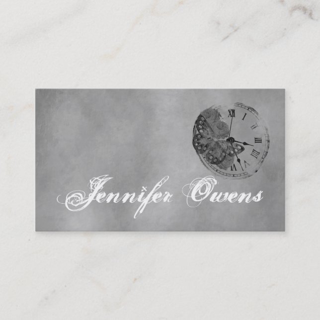 Grunge Grey Clock Personal Business Card (Front)