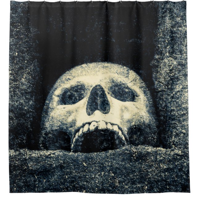 Grunge Grinning Skull In A Shrine Shower Curtain (Front)