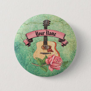 Grunge guitar and roses 6 cm round badge