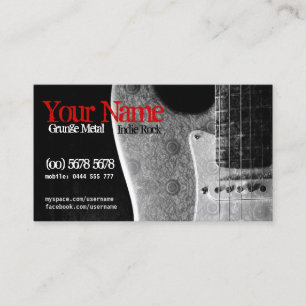 Grunge Guitar Grey/Black & Red Business Card