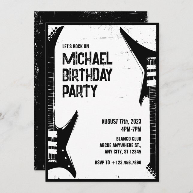 Grunge Guitar  Invitation (Front/Back)