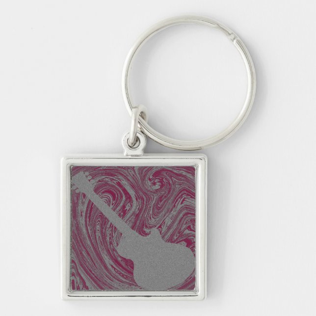 Grunge Guitar Keychain, Pink Key Ring (Front)